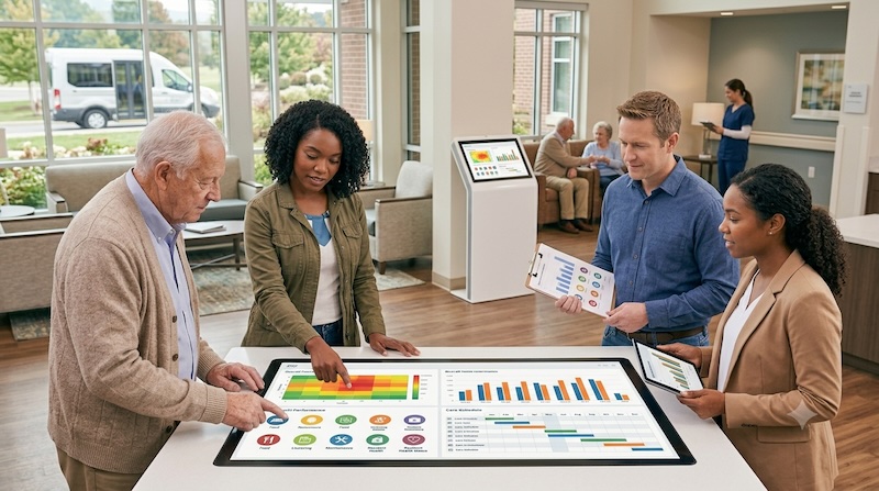 Operations management dashboard inside an assisted-living facility